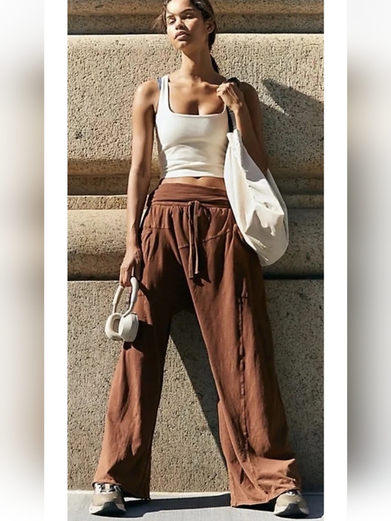 FP Movement by Free People Pants - FP Movement by Free People Brown Wide-Leg Drawstring Pants Sz Xs
